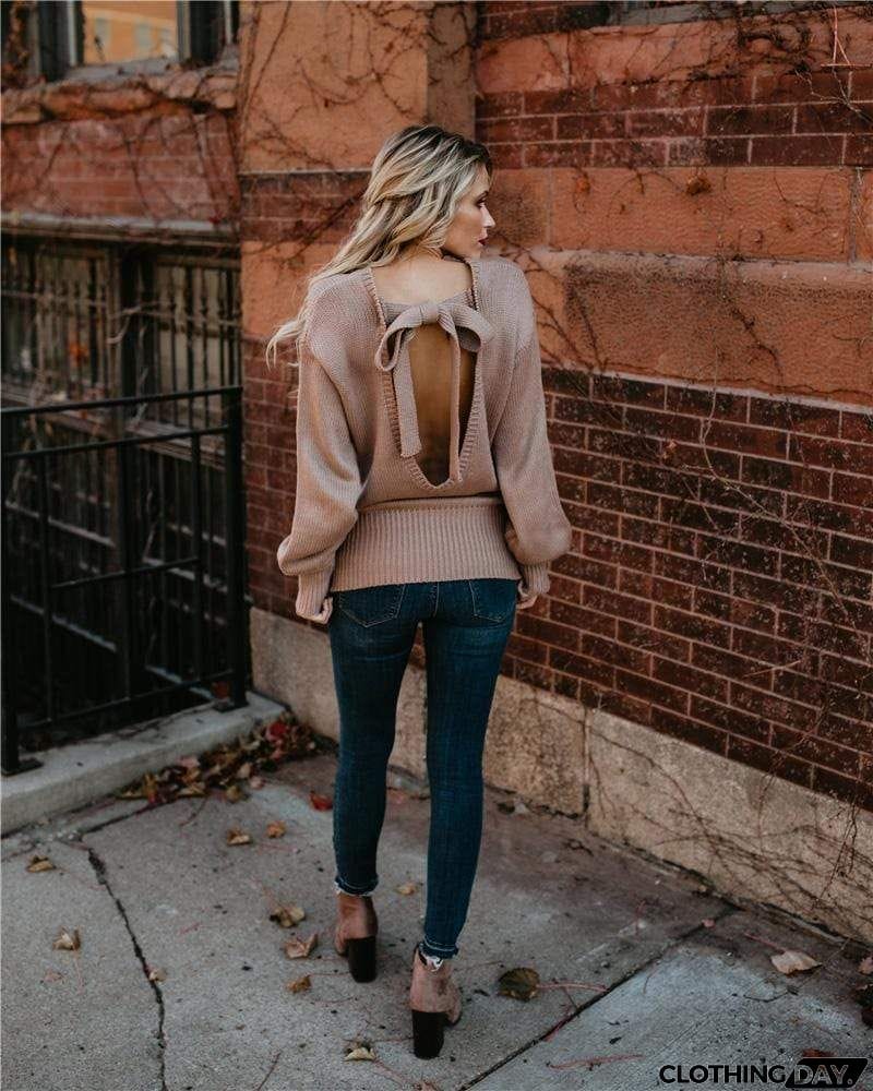 Backless Bow Knot Sweater