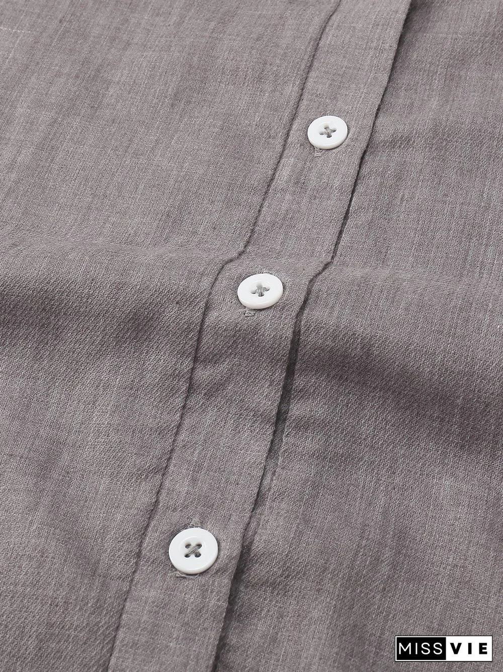 Solid Shirt Collar Casual Long Sleeve Blouse