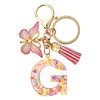 DIY Pink Tassel Ring Letter Butterfly Keychain