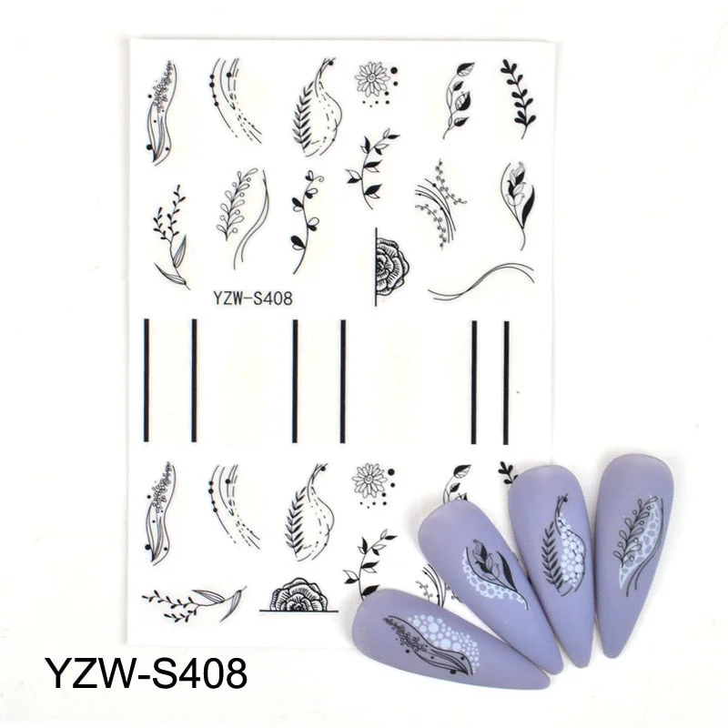 Purple Red Pink Rose Flower 3D Nail Sticker Leaves Love Heart Self-Adhesive Slider Art Decorations Decals Manicure Accessories-Nail Inspo