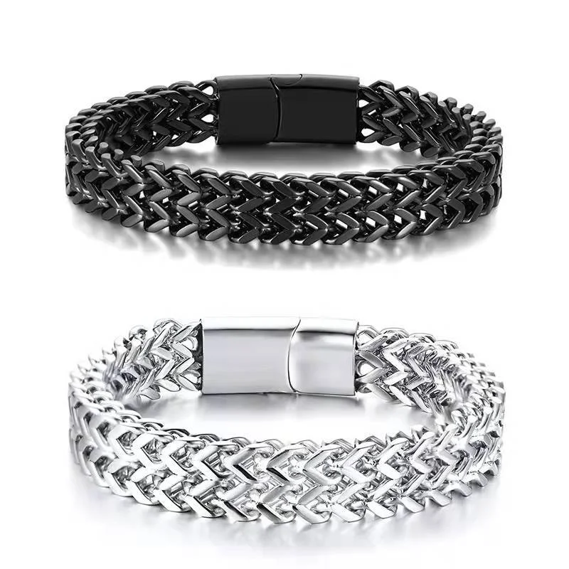 Men's stainless steel double layer wide chain fashion neutral titanium steel thick bracelet