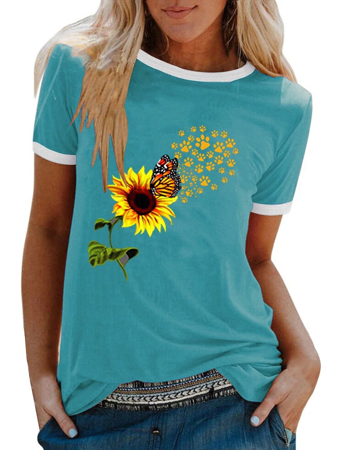 Women Half Sleeve V-neck Solid Color Dress