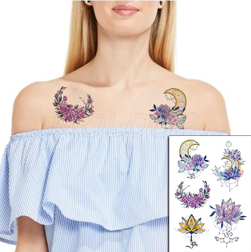 Temporary Tattoo Stickers Rose Sapphire Red Flower Fake Tatto Waterproof Tatoo Back Leg Arm Belly Big Size for Women Men Girl