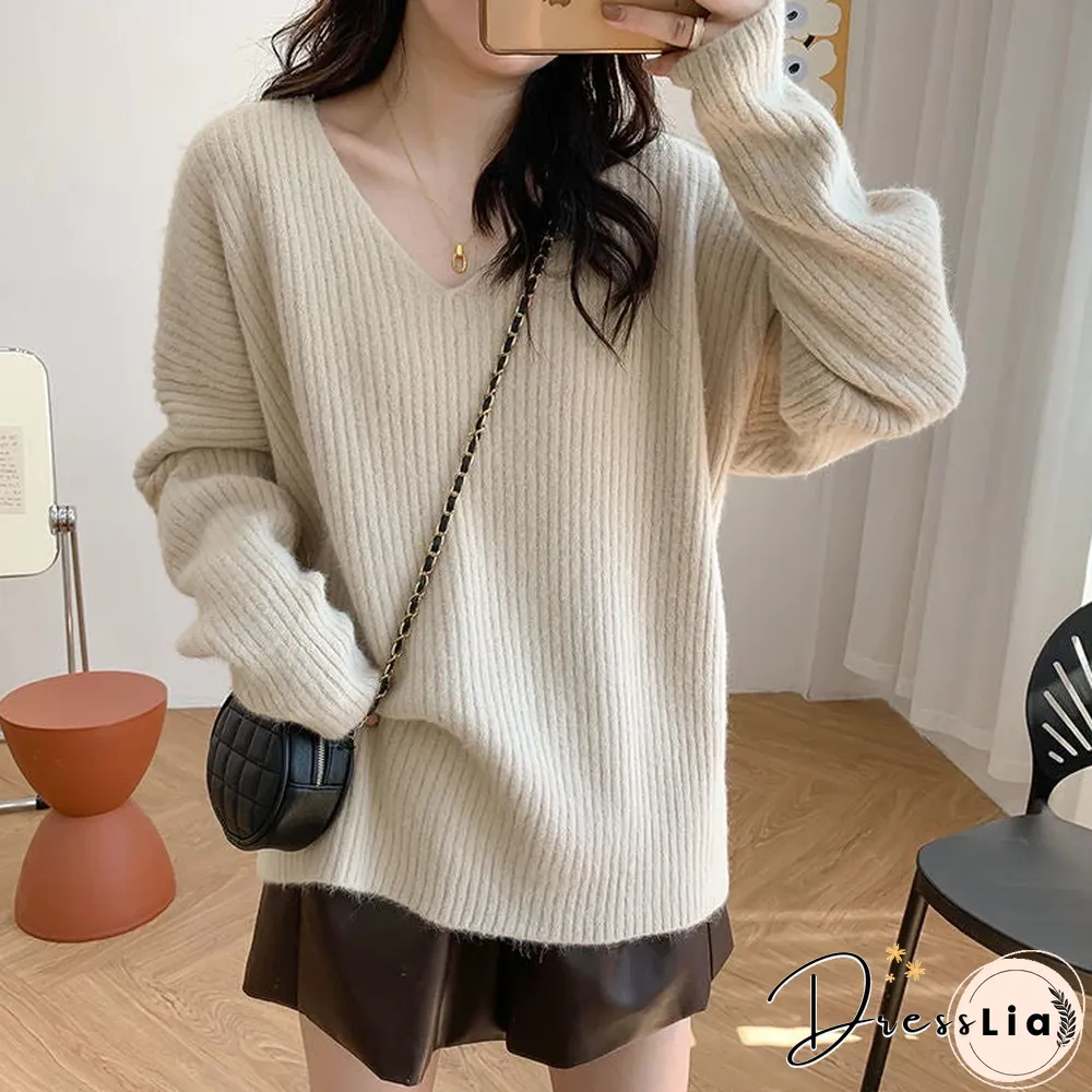 Retro Lazy V-neck Loose Sweater
