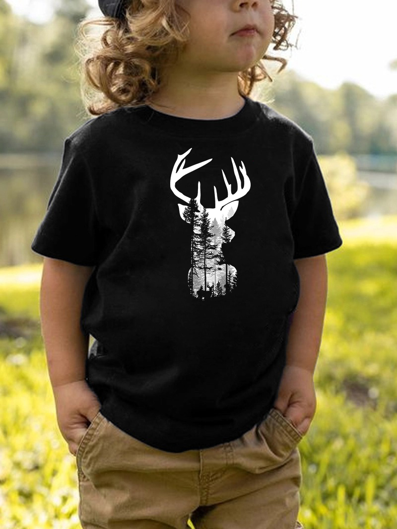 Forest Elk Printed Kids Short Sleeve T-Shirt