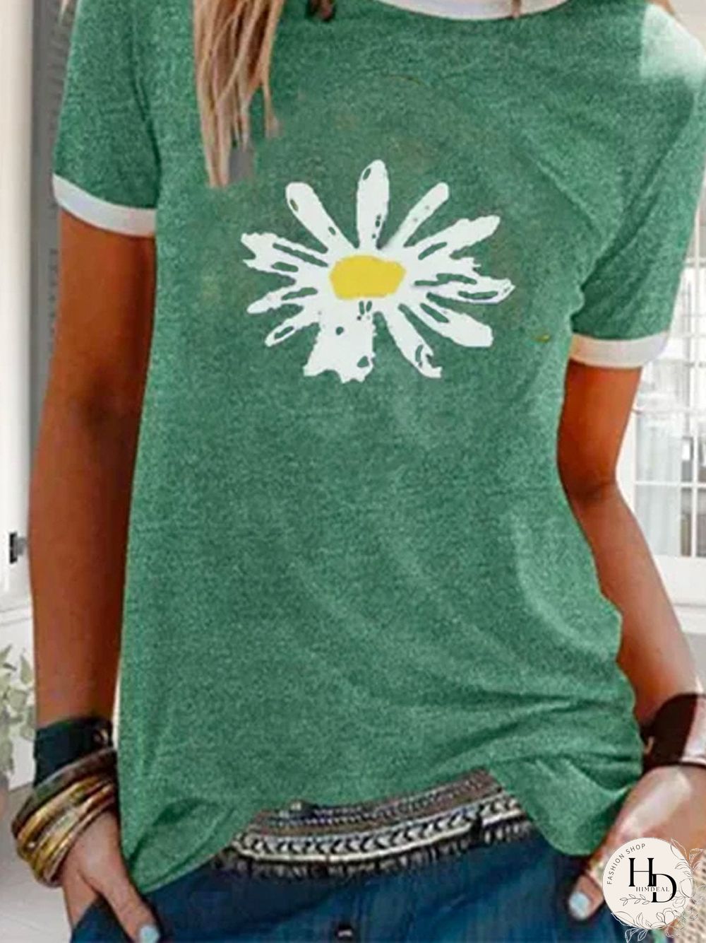 Green Short Sleeve Crew Neck Shirts & Tops