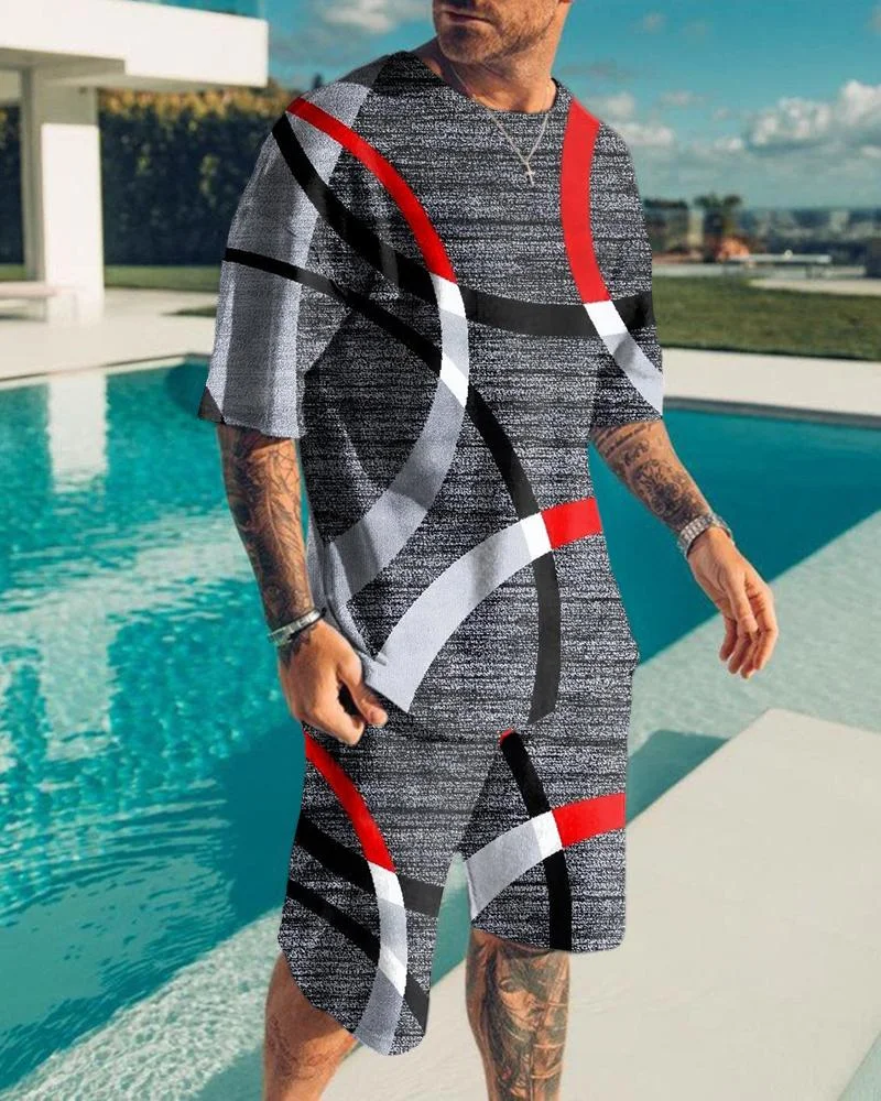 Men's Striped Printed Short Sleeve Suit