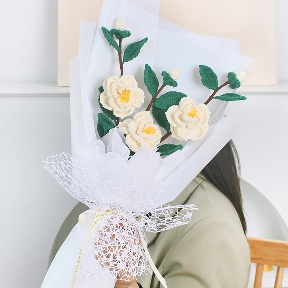 Romantic and Lasting Handwoven Camellia Bouquet Home Decor