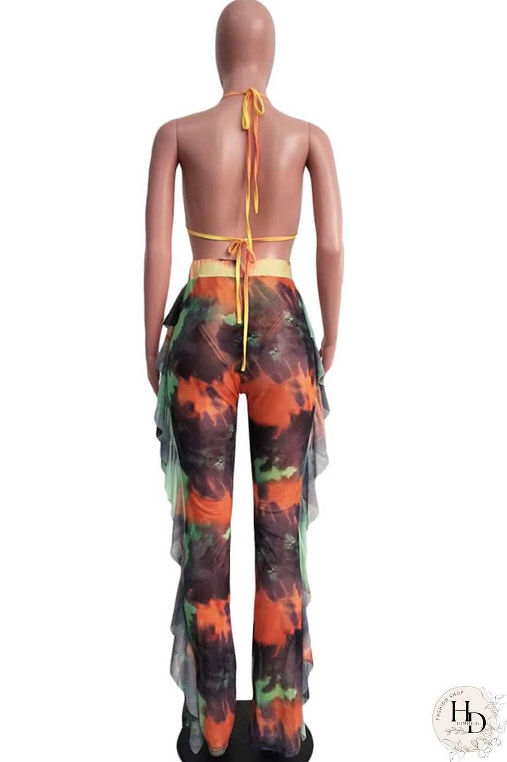 Army Green Sexy Fashion Stringy selvedge Print Tie Dye Patchwork Loose Sleeveless