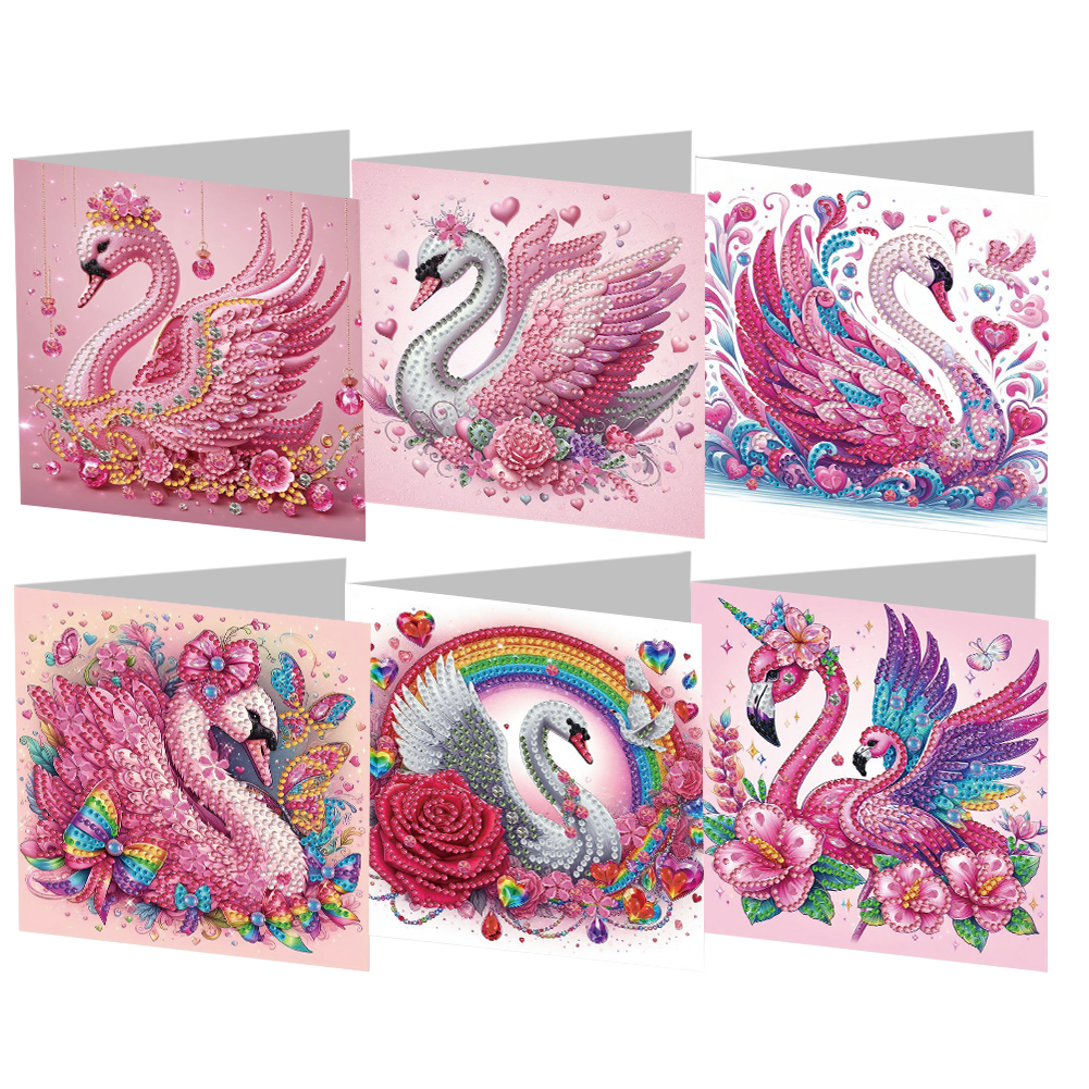 6Pcs Swan Diamond Painting Card Diamond Drawing Card for Family Friends Gift