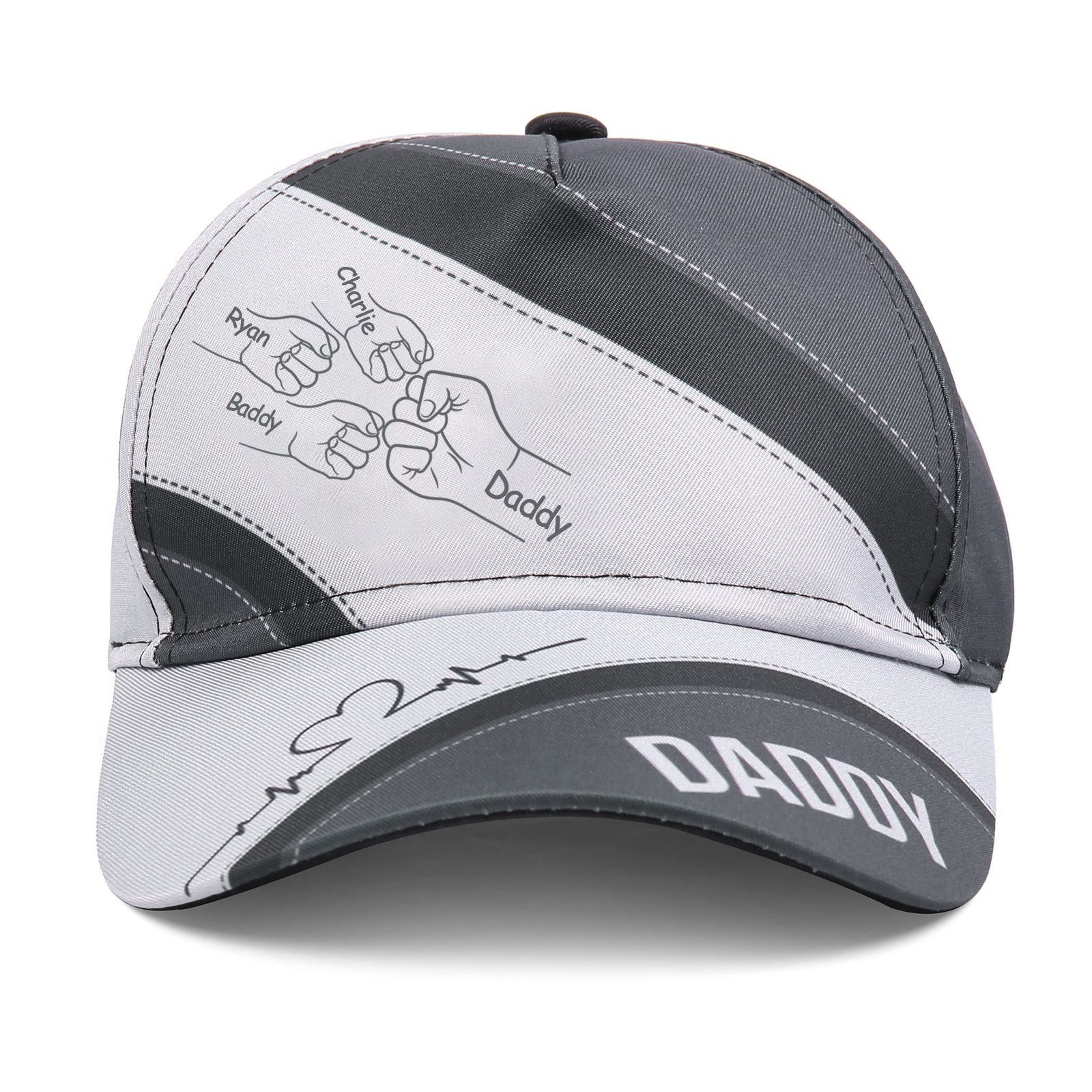 Personalised Fist Bump Classical Baseball Cap Custom 4 Names & 1 Text Snapback Adjustable Gift for Dad/Grandpa/Husband-Jessemade AU