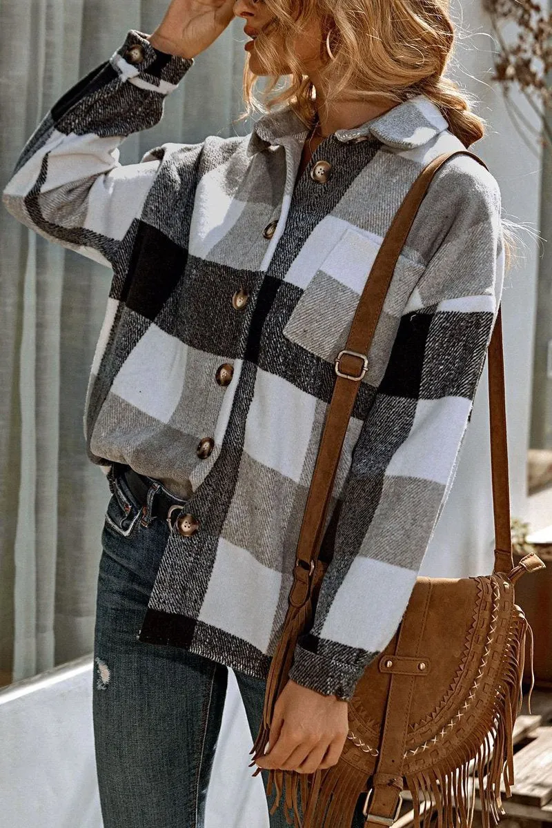 Casual Plaid Print Long Sleeve Coat