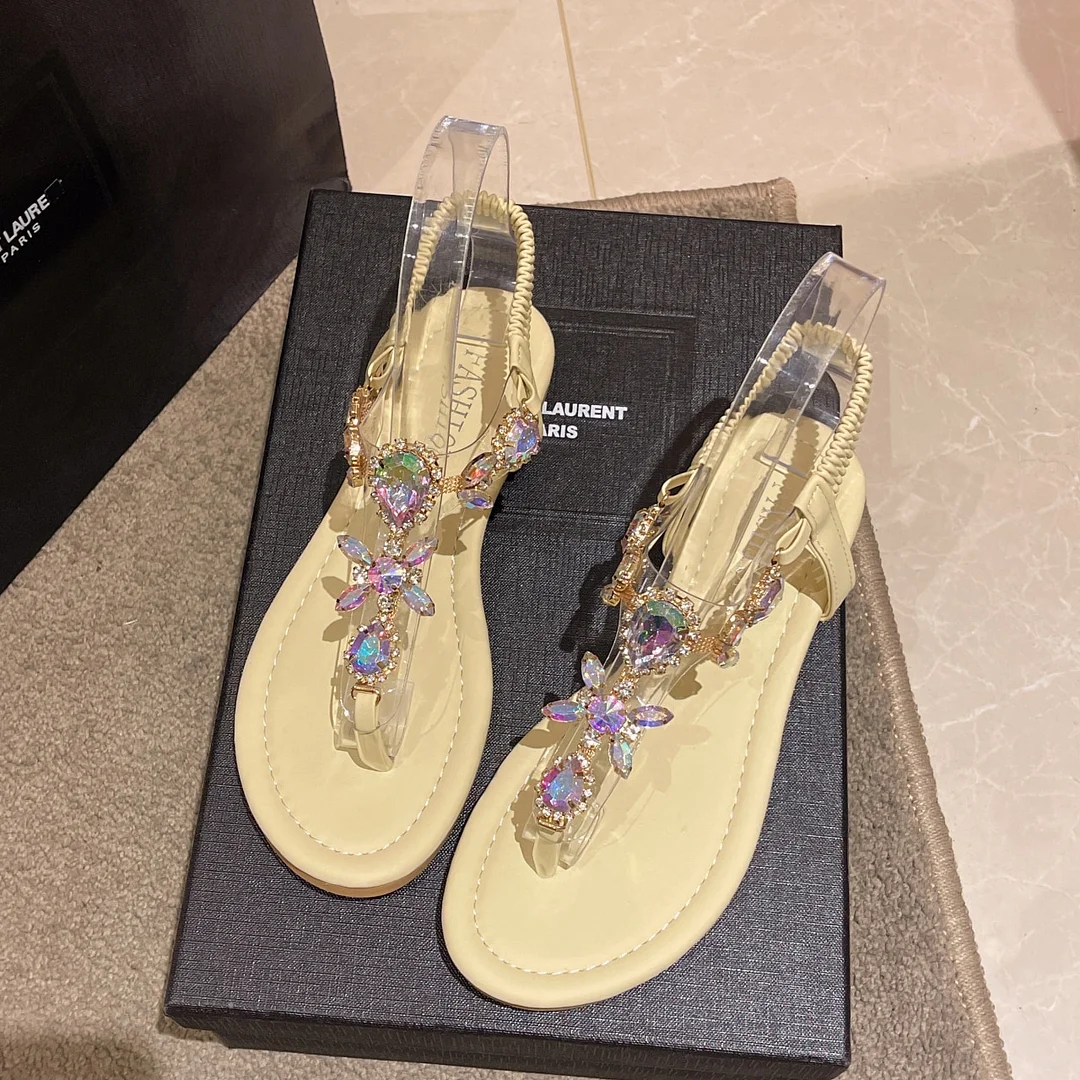 Colourp New Summer Flats Sandals Women Crystal Clip Toe Slippers Trend Luxury Brand Ladies Shoes Beach Causal Slides Mujer Zapatos