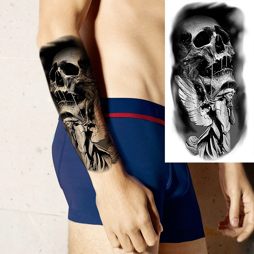 Sdrawing Realistic Black Devil Temporary Tattoos For Men Adult Tiger Pirate Skeleton Vampire Fake Tattoo Forearm Scary Tatoo Joker