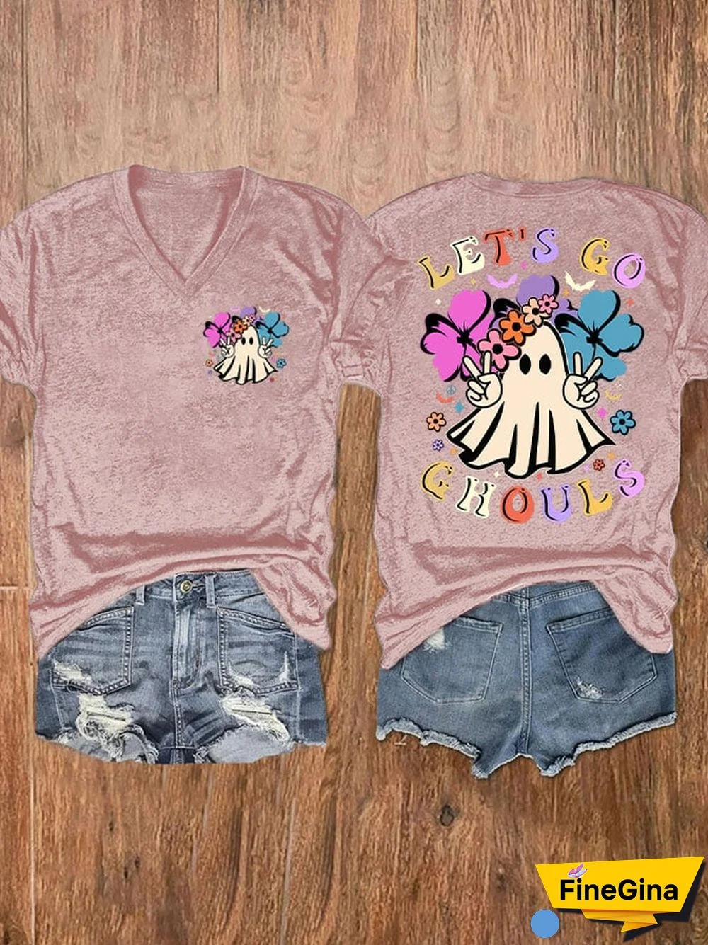 Women'S Let'S Go Ghouls Printed Short Sleeve T-Shirt