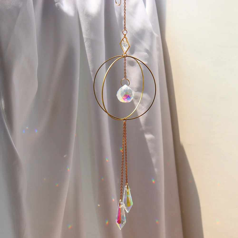 Crystal Suncatcher Ball Iron Ring Hanging Pendant Home Garden Decor