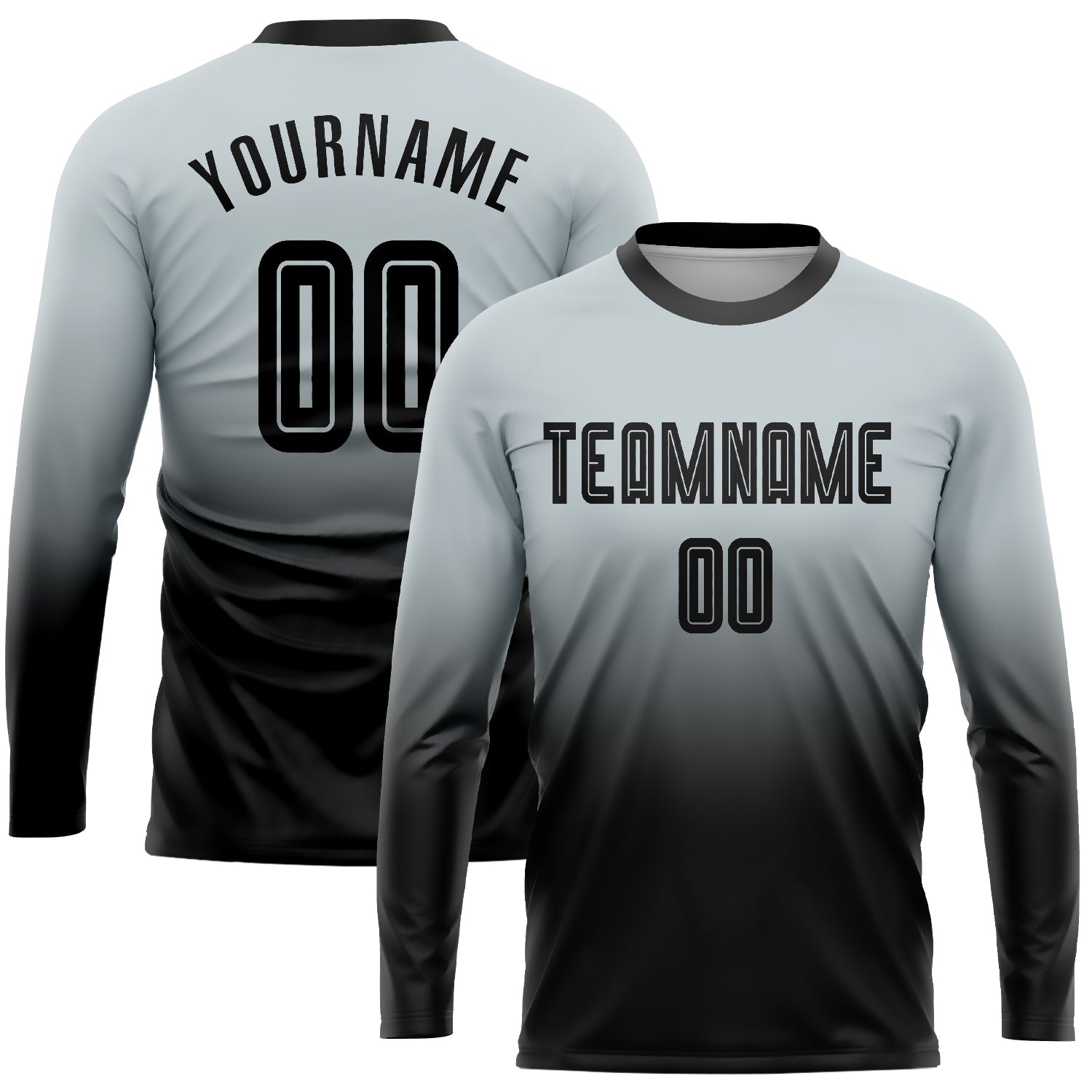Custom Silver Black Sublimation Long Sleeve Fade Fashion Soccer Uniform Jersey | captainssportss.com