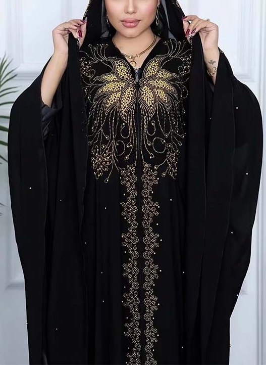 Women's Butterfly Hot Rhinestone Long Sleeve Hooded Elegant Kaftan | Oxredo Shop Ramadan Sale