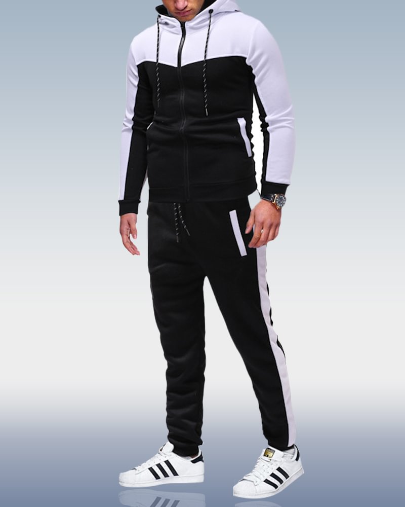 Men's White Hoodie Casual Two Piece