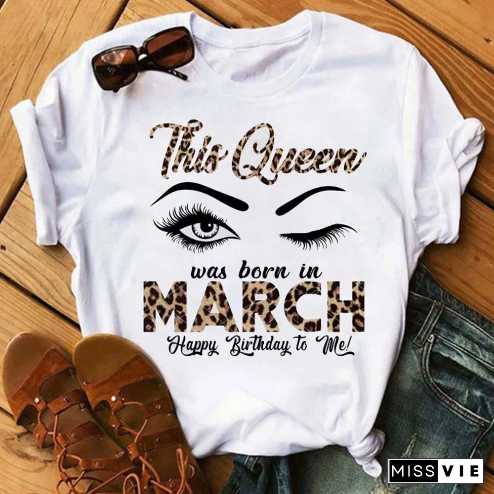 Maycaur New Fashion Birthday Tshirts Leopard Eyes Graphic Printed Women Black T-shirt Short Sleeve Ladies Tops Tee Birthday Gift