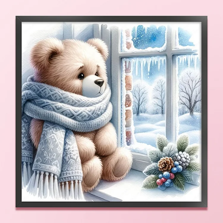【Yishu Brand】Little Bear By The Window In Winter 11CT Stamped Cross Stitch  40*40CM
