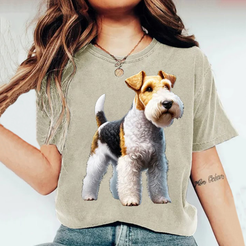 Women'S Cute Puppy Dog Animal Print Crew Neck Short Sleeve T-Shirt