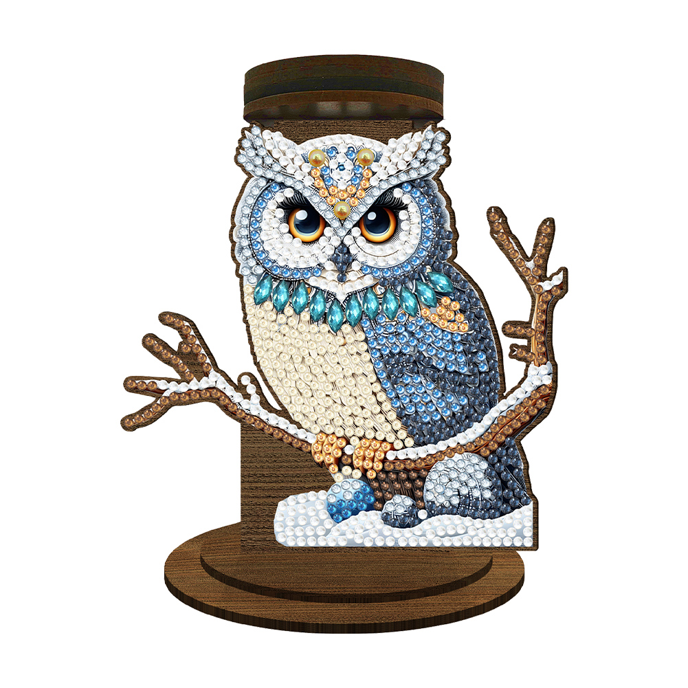 Wooden Owl 5D DIY Diamond Painting Candle Holder Decoration for Home Office