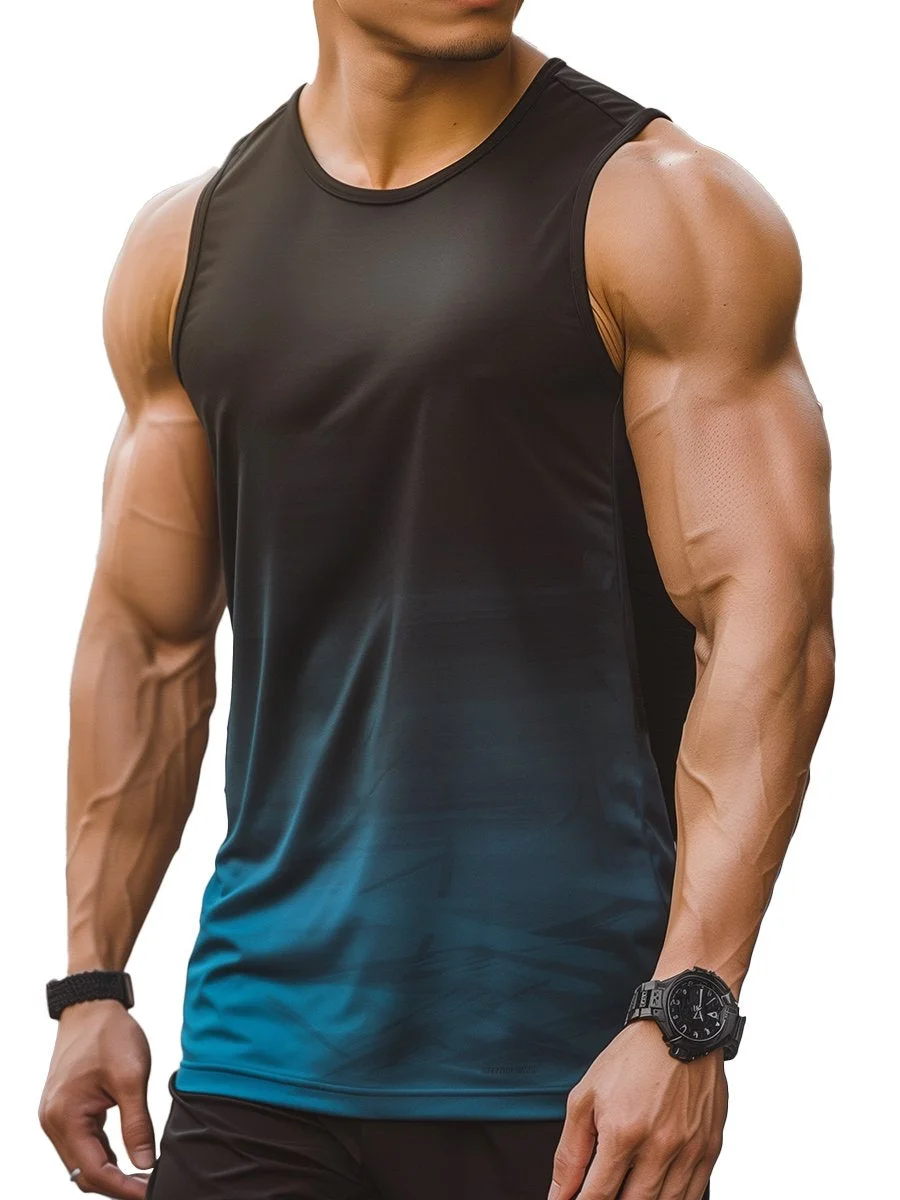 Men's Sport Gradient Print Crew Neck Tank Top