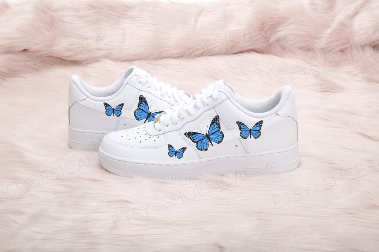 blue butterfly nike air force ones