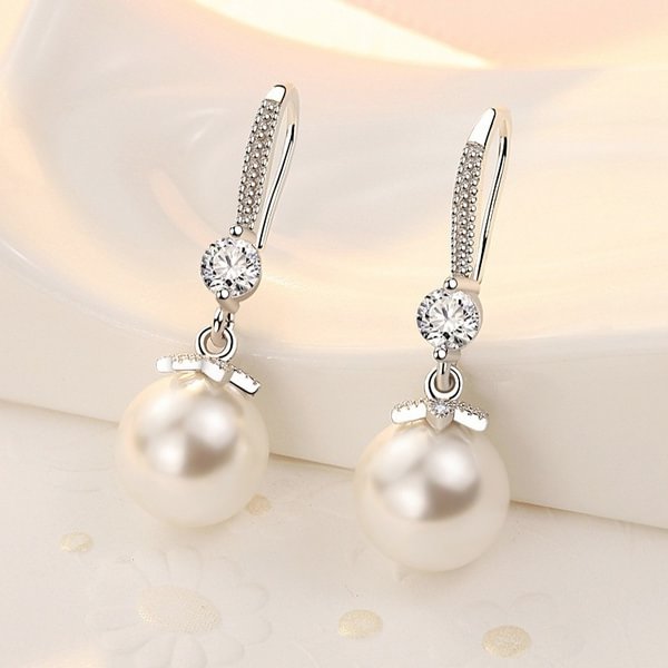 UsmallLifes King Trendy Women&#39;s Simplicity Pearl Earrings New Elegant Temperament High-grade Bride Ear Dangler US Mall Lifes