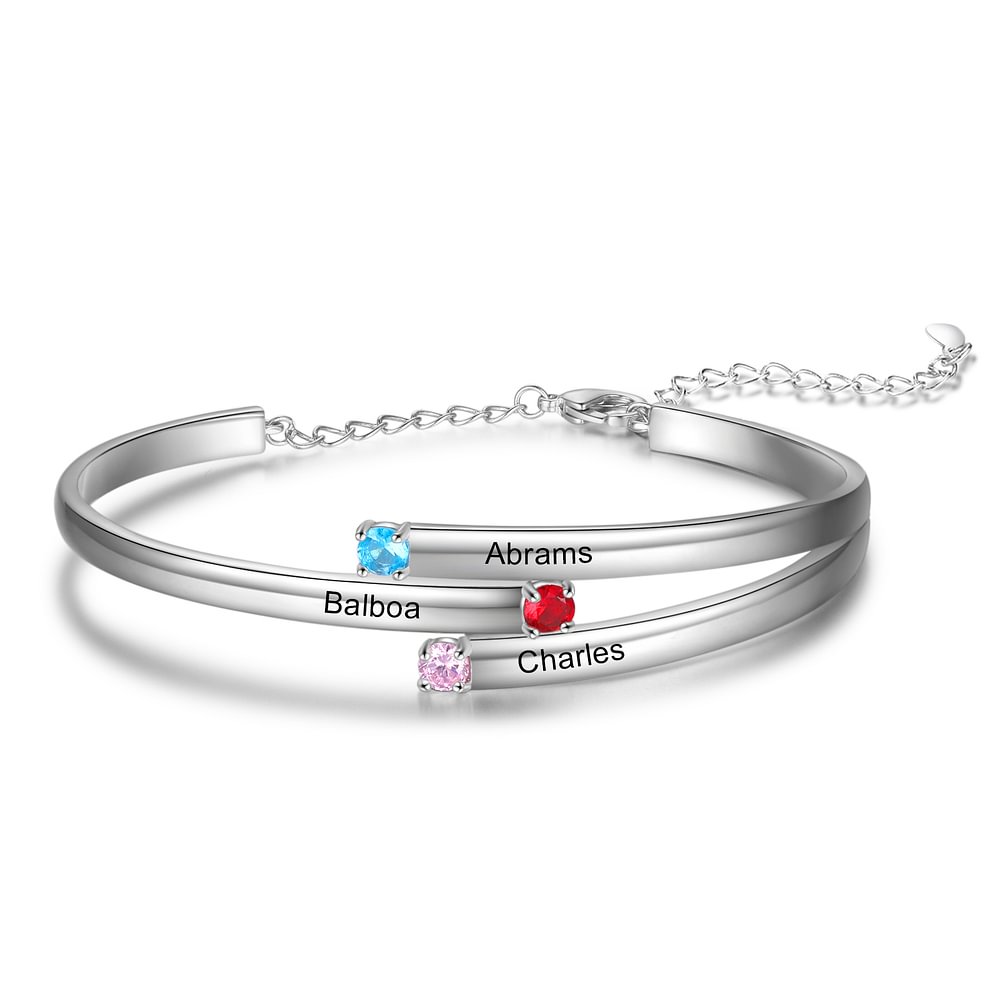 Personalisierte Armband mit 3 Namen und 3 Geburtssteinen n3-b3 Kettenmachen