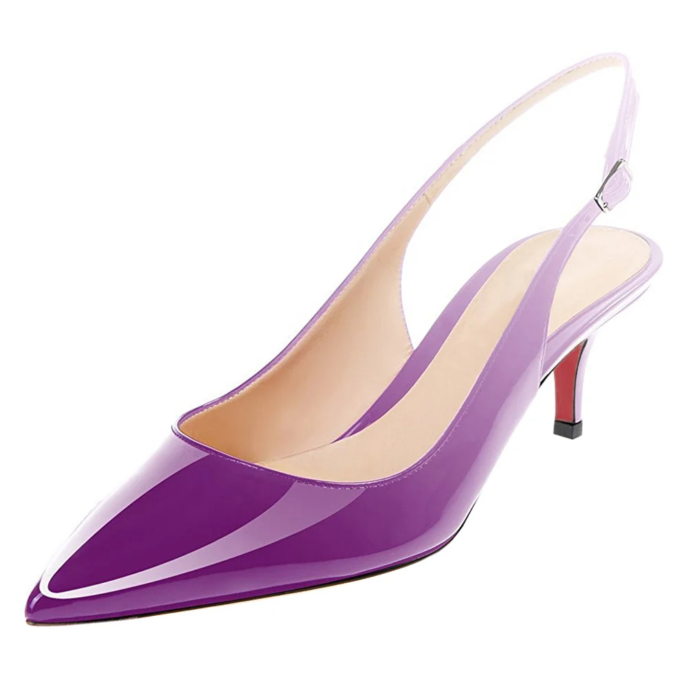 2.36" Women's Kitten Heel Pointed Toe Slingback Shoes Red Bottom Pumps Gradient Color-MERUMOTE