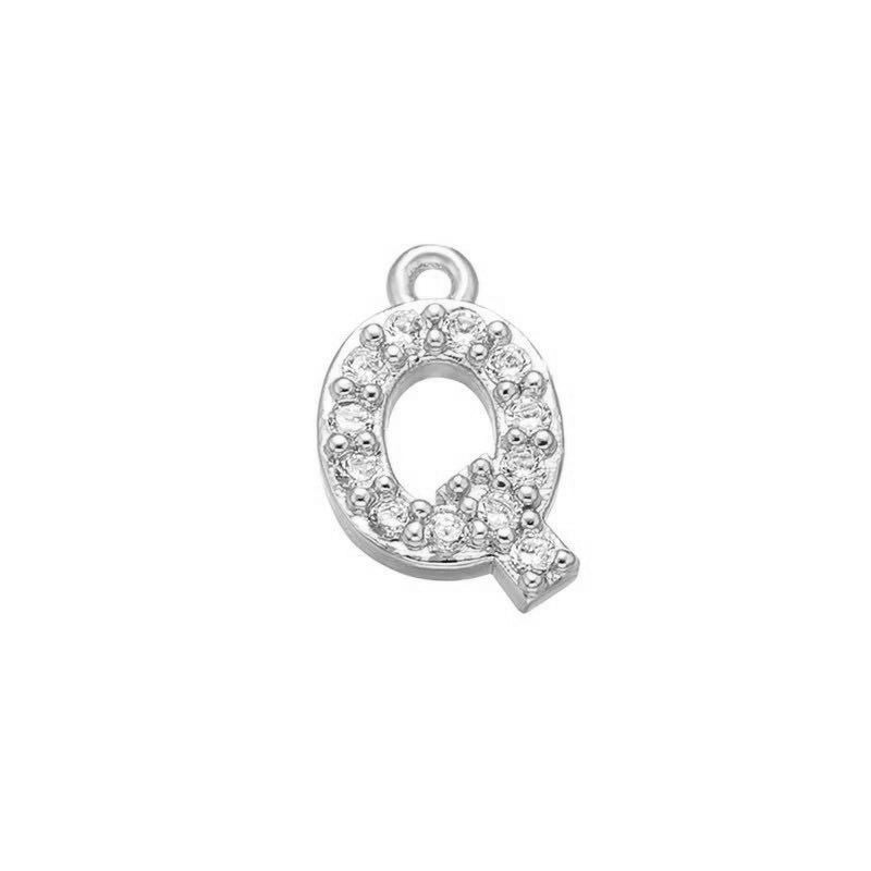 1 Piece 925 Sterling Silver Zircon 22K Gold Plated Rhodium Plated Letter Pendant Charms