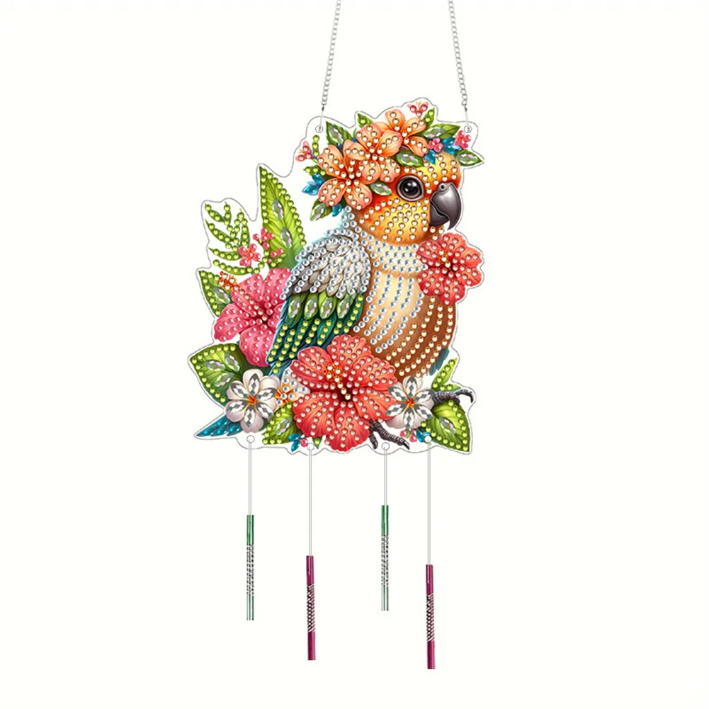 Acrylic Special Shape Parrot DIY Diamond Painting Wind Chimes for Window Wall
