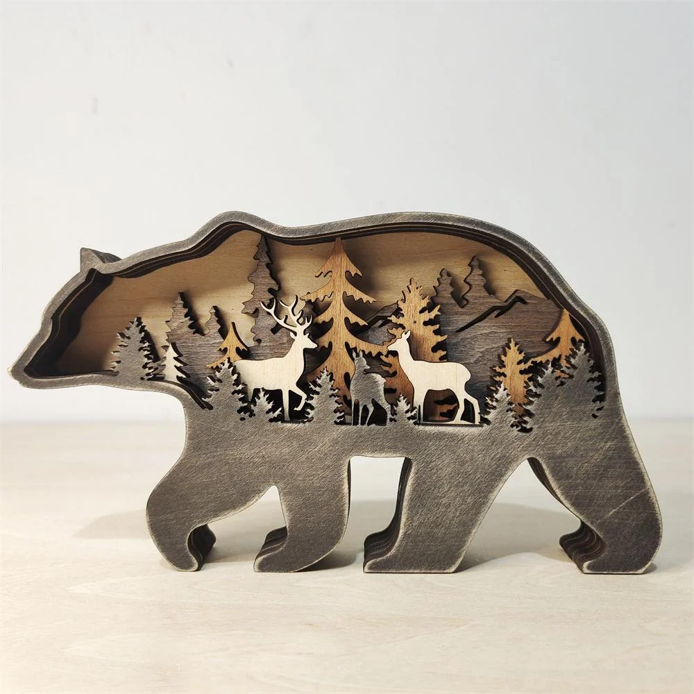 Purexcellent&trade; New creative home desktop wood carving bear crafts ornaments