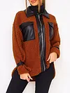 Stylish Leather Contrast Color Zipper Lambskin Warmth Fashion Jacket