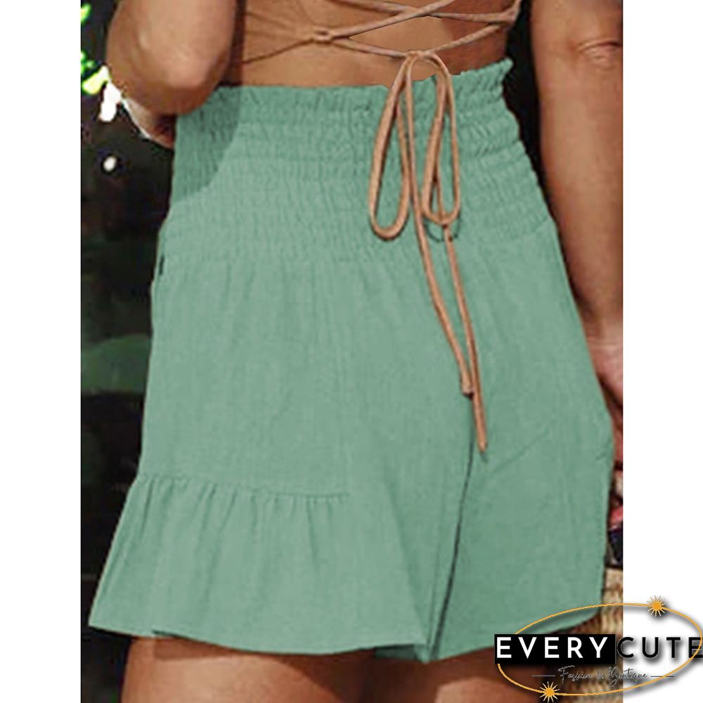 Light Green Ruffle Hem Tie Waist Wide Leg Culotte