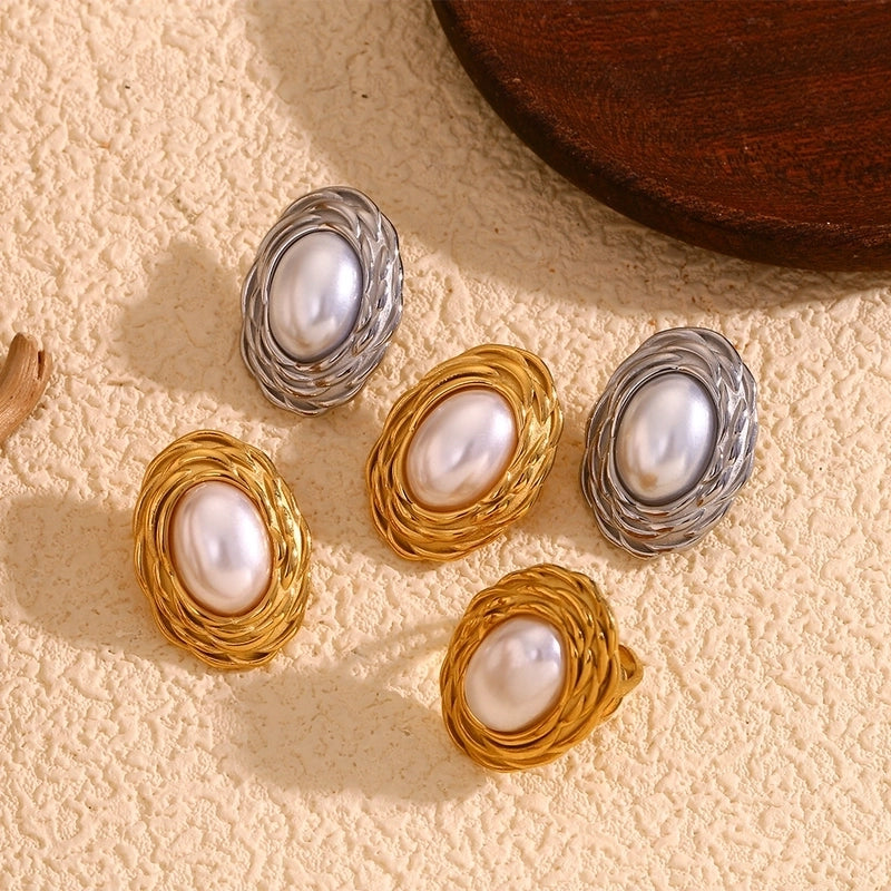 Elegant Vintage Style Oval 304 Stainless Steel Imitation Pearl Plating Rings Earrings