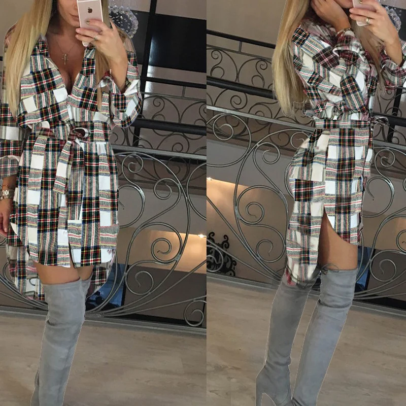 Toloer Toloer Spot 2023 Autumn And Winter New Women's Fashion Temperament Lapel Long Sleeves In The Long Plaid Shirt-Outfit Ideas