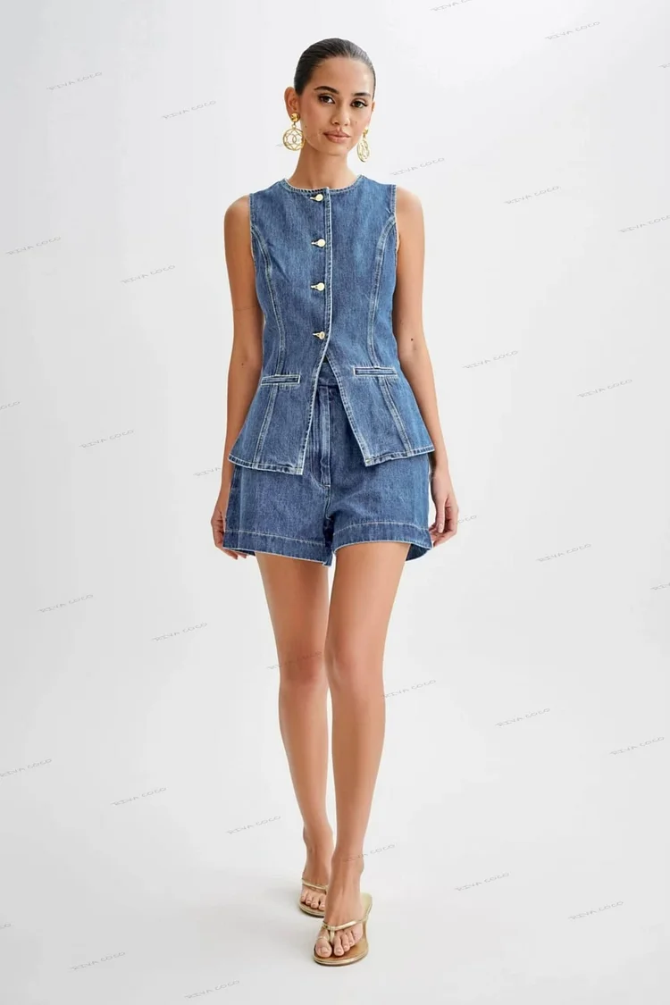 Button-Up Denim Shorts