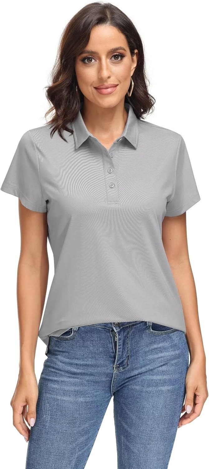Women's Polo Shirts UPF 50+ Sun Protection 4 Buttons Casual Work Quick Dry Short Sleeve Collared Golf Shirt