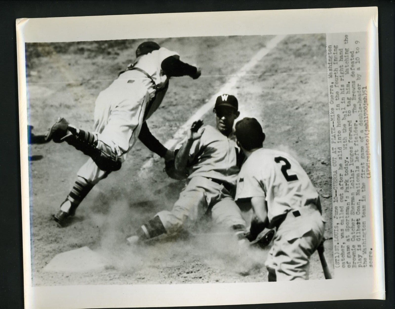 Mike Guerra Gil Coan Sherm Lollar 1951 Press Photo Poster painting Washington Senators Browns