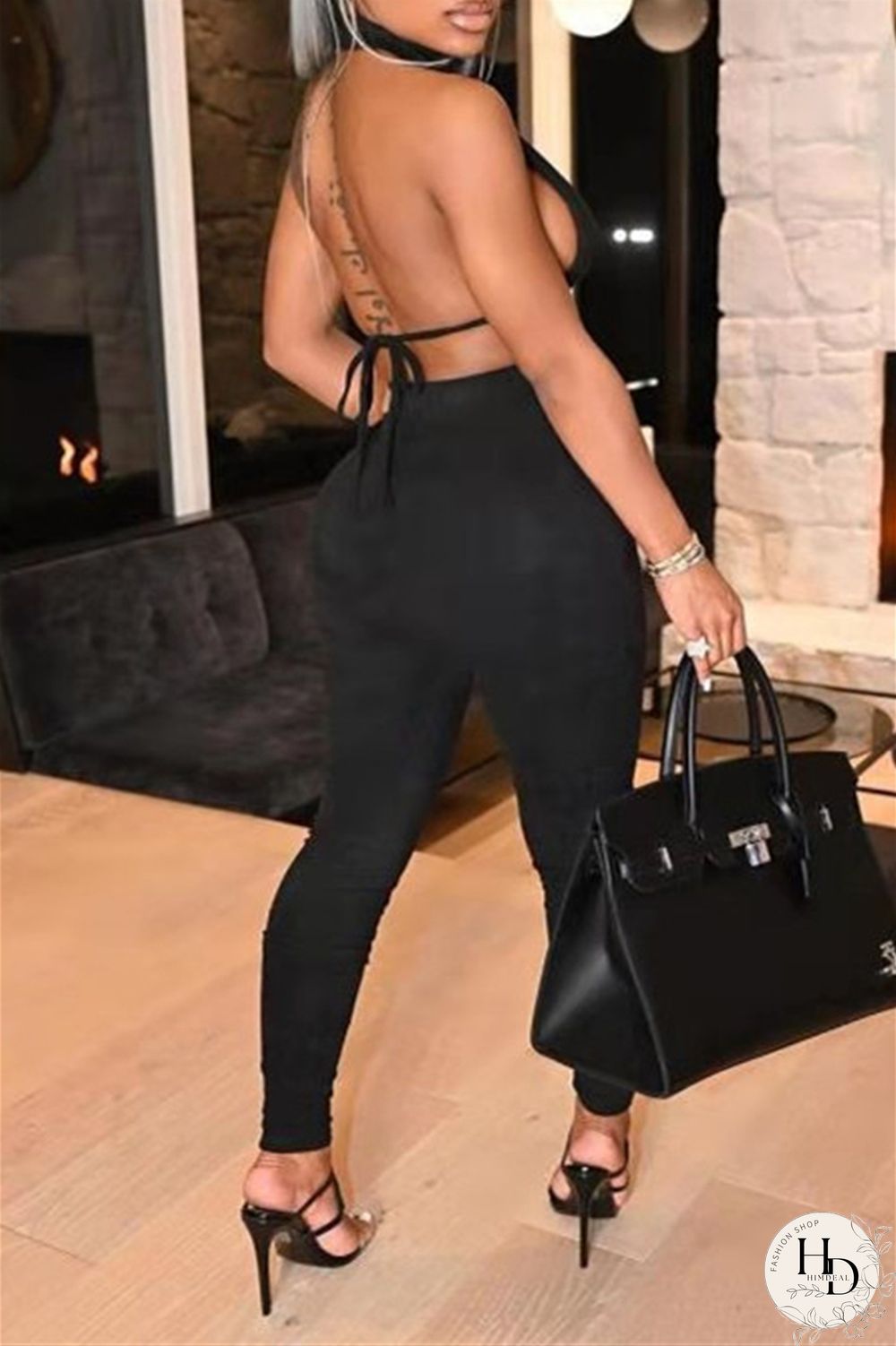 Red Fashion Sexy Solid Hollowed Out Backless Turtleneck Sleeveless Two Pieces