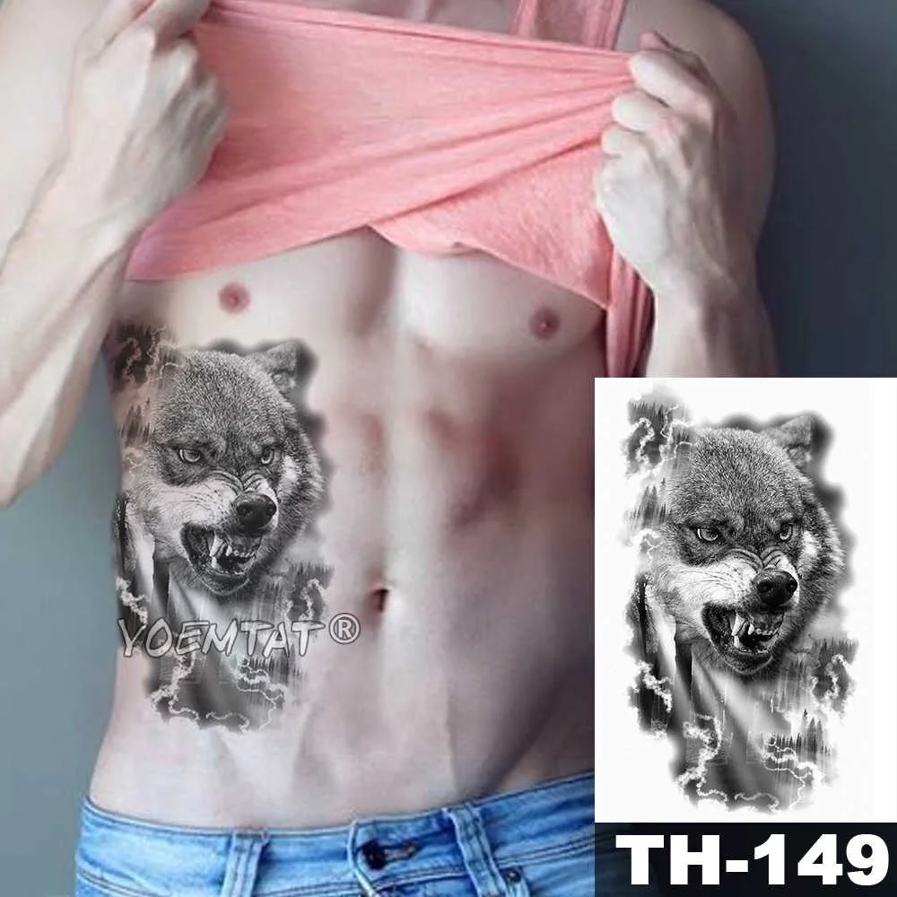 Forest Wolf Temporary Tattoo Sticker Lion Tiger Waterproof Tatto Warrior Animal Body Art Arm Fake Tatoo Men Women