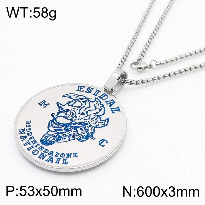 Punk Round Motorcycle Flame 304 Stainless Steel Men's Charms Pendant Necklace
