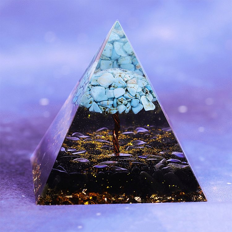 Obsidian with Turquoise Lucky Orgone Pyramid