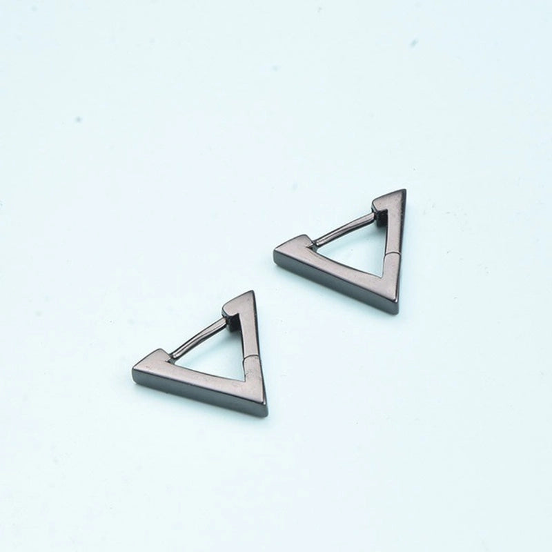 Zhenrong Wish New Men’s And Women’s Triangle Ear Buckle Earrings Creative Black Gold Plated Gun Color Geometric Earrings