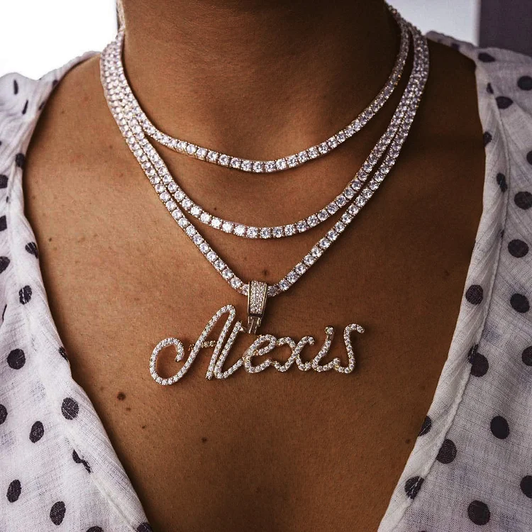 Custom Name Slim Cursive Letters Pendant Personalized Necklaces Jewelry-VESSFUL