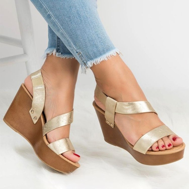 Women's peep toe wedge heels backstrap sandals