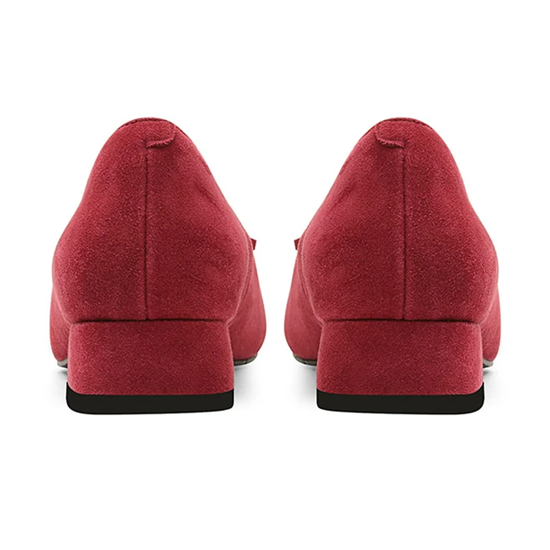 Classy Red Square Toe Slip-On Tassel Pump Block Heeled Loafers